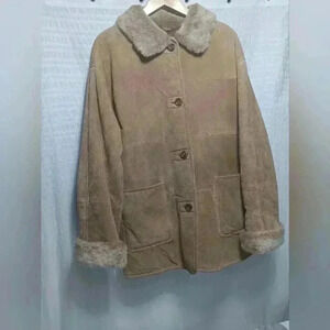 Ladies Leather/Suede Faux fur lined Barn/ Chore Jacket  Button Down Coat. 2XL